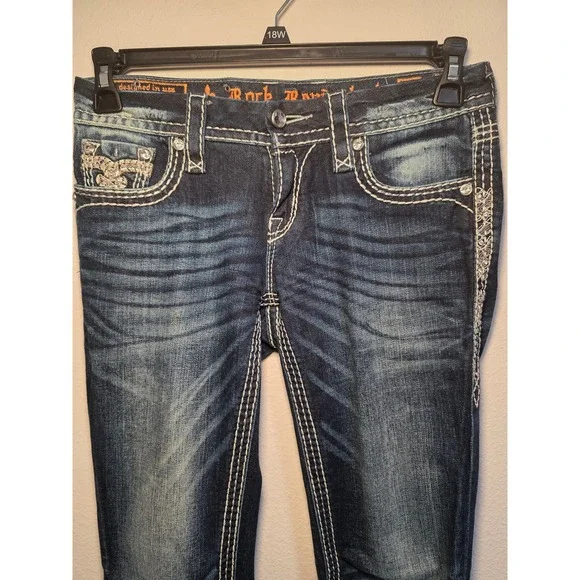 Rock Revival Jeans Women Size 26 Straight Leg Dark Wash Embellished Pockets - Picture 3 of 7